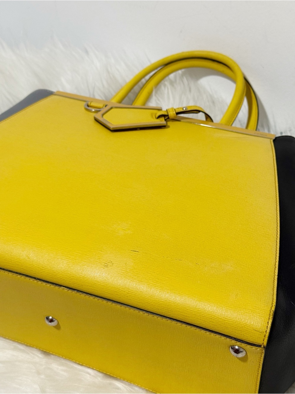 Fendi 2Jours Medium Tricolor Elite Leather Tote Bag - Yellow / Grey / Black - Picture 7 of 16